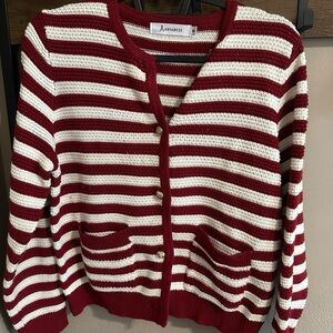 Red and White Striped Women's Sweater